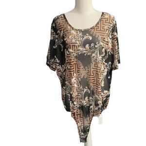 Truth + Style Ashley Stewart NWT Mesh Short Sleeve Black Gold Bodysuit 3X